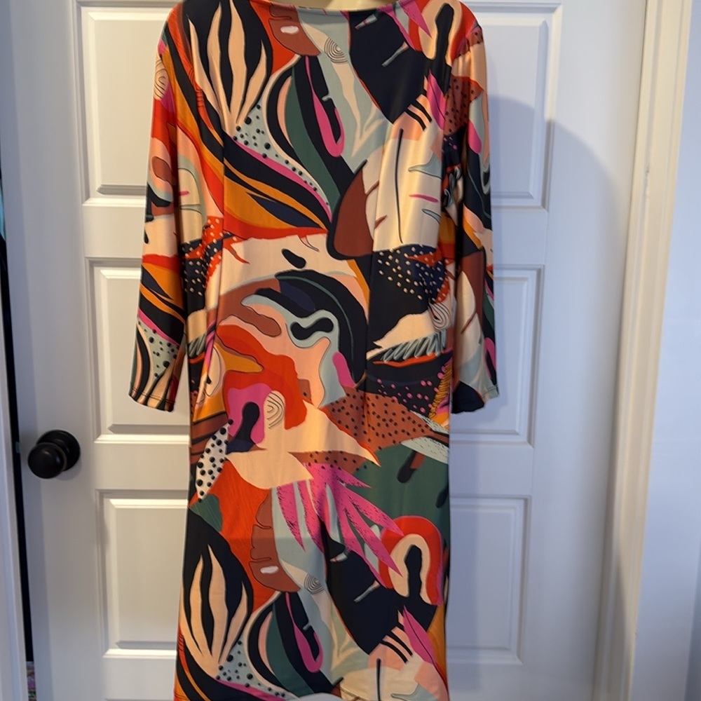 Isle By Melis Lozan Colorful Shift Dress 3/4 Sleeves - Picture 3 of 5